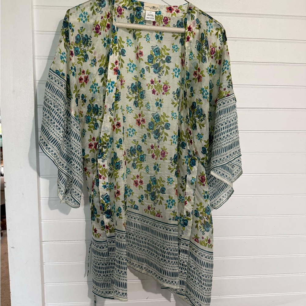 Floral Kimono with Blue and Green Accents